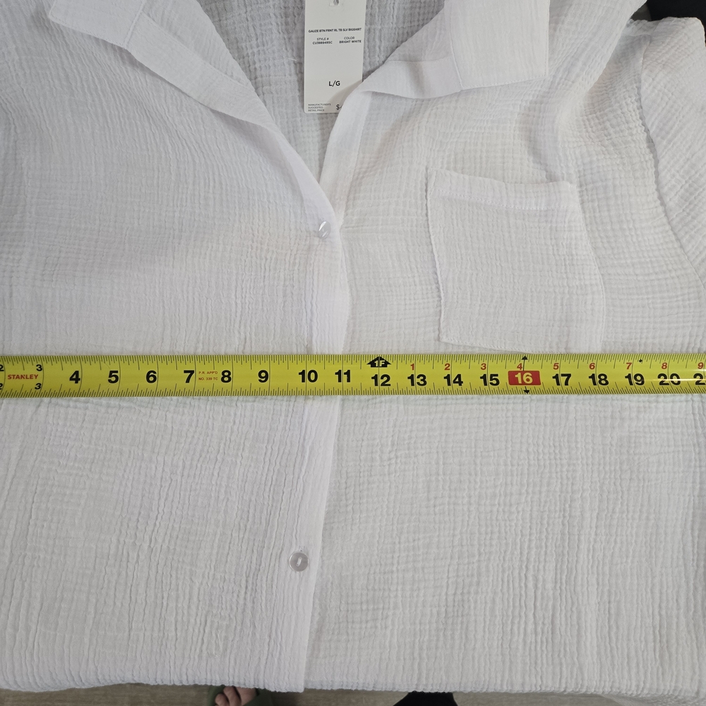 Tahiti White Cotton Gauze Button Up Shirt 1X Beach Cover Up‎ Coastal Resort - Picture 5 of 12
